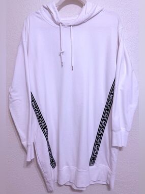 Michael Kors White Hooded Longline Sweatshirt with Black Branded Tape